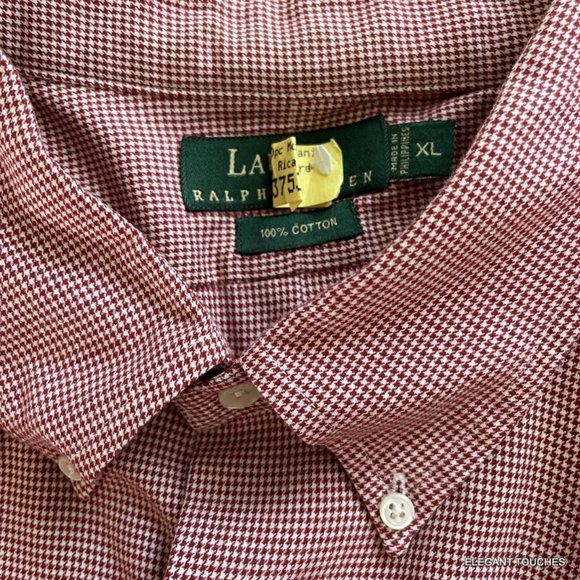 Ralph Lauren Red Button Down Shirt XL Long Sleeve Green Label Gold Crest Logo - Picture 5 of 9
